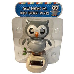Solar Dancing Owl Figurine  Decoration Gray & White Plastic Eyes Open and Close